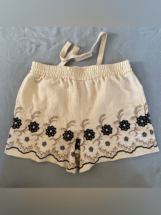 WREN New York Beige Floral Embroidered Shorts Lightweight High-Rise M - Picture 4 of 9